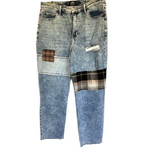 Hollister ultra high rise patchwork mom jean